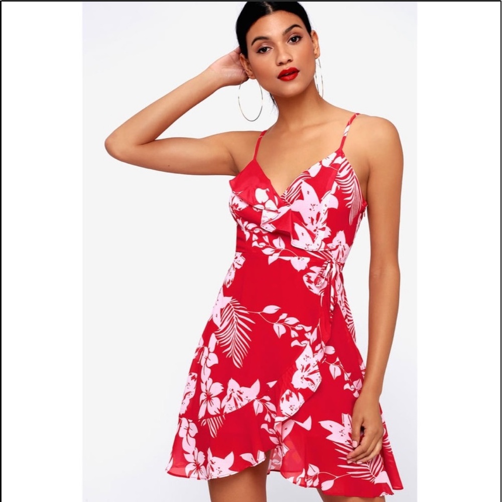 Lulu's Red and White Floral Mini Dress
